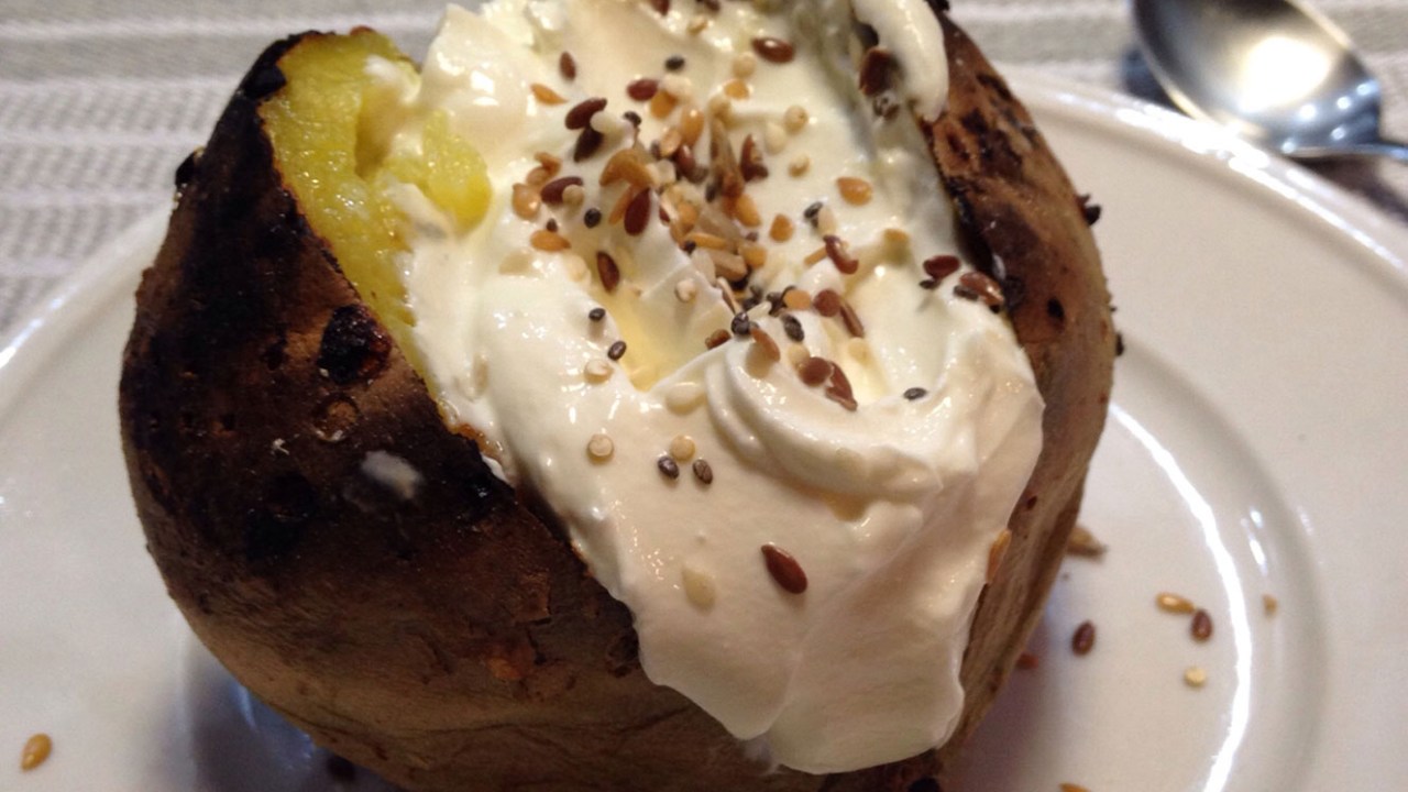 Batata-doce com coalhada seca