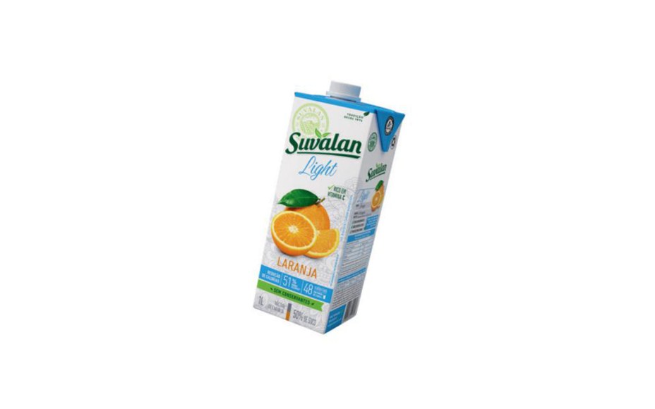 A versão light do suco de laranja Suvalan traz a metade das calorias (48 em 1 copo de 200 ml) que a versão original. Não contém conservantes e é rico em vitamina C (R$ 6 a embalagem de 1 litro).Preços pesquisados em novembro de 2016. A versão light do suco de laranja Suvalan traz a metade das calorias (48 em 1 copo de 200 ml) que a versão original. Não contém conservantes e é rico em vitamina C (R$ 6 a embalagem de 1 litro).Preços pesquisados em novembro de 2016.