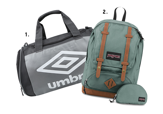 1. Bolsa Attak 2, <a href="https://www.umbro.com/pt-br/" target="_blank" rel="noopener">Umbro</a>, R$ 129,90; 2. Mochila, <a href="https://www.jansport.com.br" target="_blank" rel="noopener">Jansport</a>, R$ 399,90 (preços pesquisados em julho de 2017)