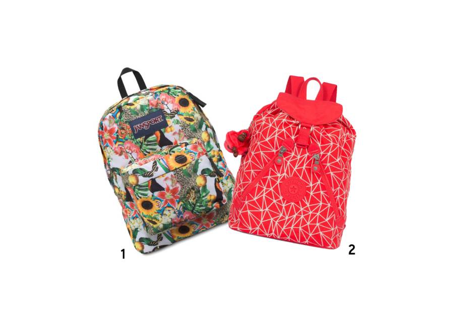 1. Mochila, <a href="https://www.jansport.com.br/" target="_blank" rel="noopener">Jansport</a>, de R$ 150 por R$ 90; 2. Mochila, <a href="https://www.kipling.com.br/" target="_blank" rel="noopener">Kipling</a>, de R$ 399 por R$ 249 (preços pesquisados em novembro de 2017) 