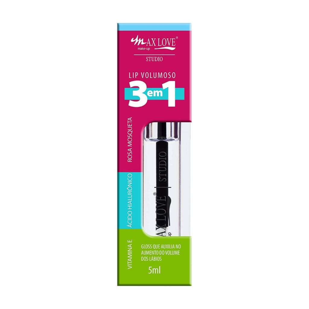 Max Love Gloss Labial Lip Volumoso 3 em 1 Incolor